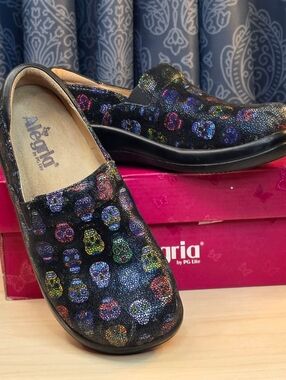 Alegria Keli Professional Sugar Skulls Slip-On Nursing Shoes - Size 37